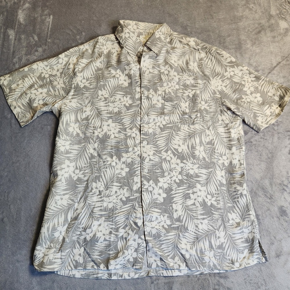 Tasso Elba Shirt Men's Large Floral Short Sleeve Hawaiian Island Wear Silk Linen